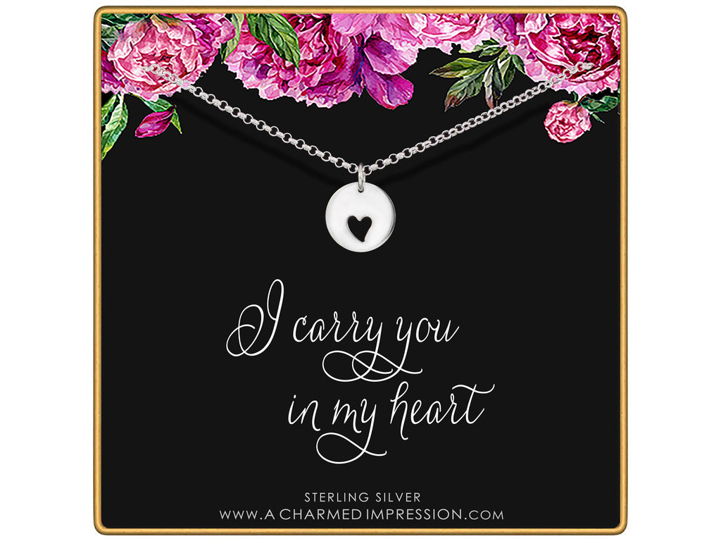 Sterling Silver Heart Cutout Memorial Necklace Remembrance Gift I Carry You In My Heart Loss of Loved One Grief Jewelry
