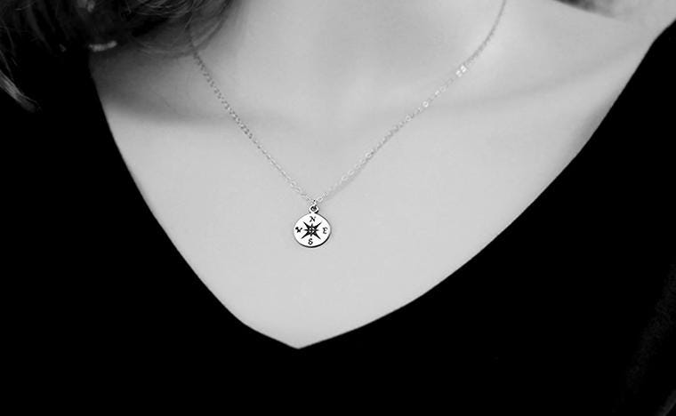 I Would Be Lost Without You, Compass Necklace, Personalized Jewelry, Sterling or 14k Gold, Girlfriend Wife Gift, Romantic Charm Necklace