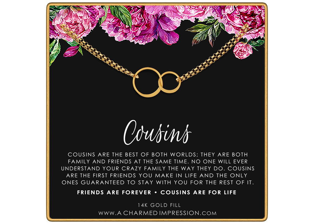 Double Circle Bracelet Cousin Gift Eternal Link Adjustable Wrist Sterling Silver 14k Gold Fill Hypoallergenic Family Bond