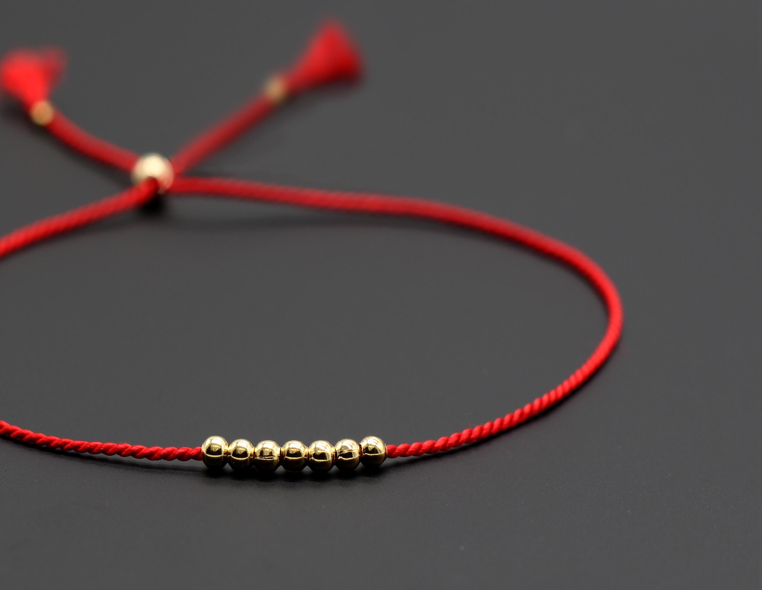 Red String Bracelet: Sterling Silver, Gold Filled Bead, Adjustable