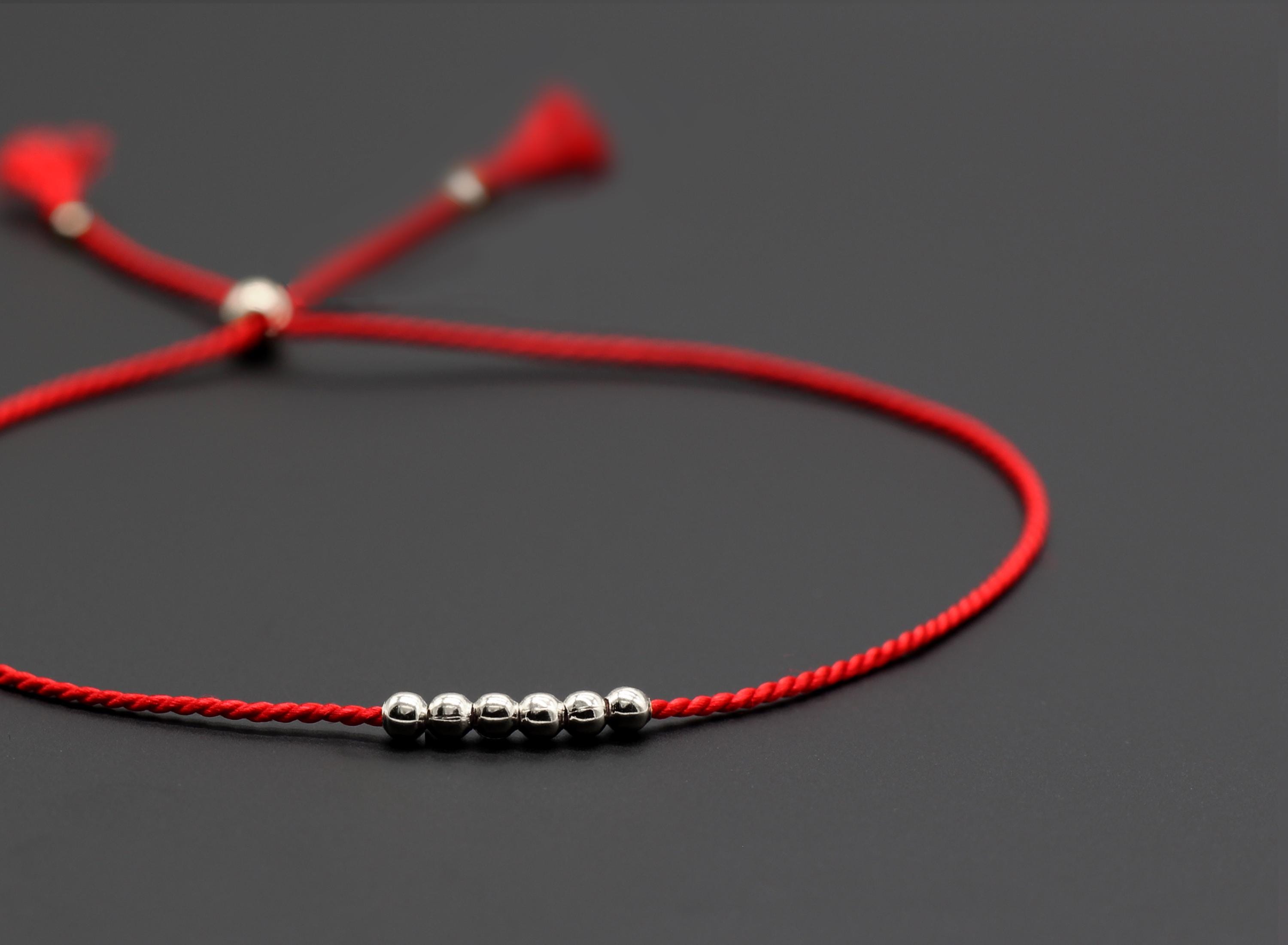 Red thread of fate on message card. 14k Gold Fill or Sterling Silver Beads.