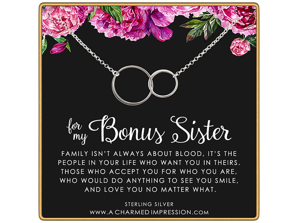 Connected Circles Necklace Bonus Sister Gift Blended Family Love Sterling Silver 14k Gold Filled Hypoallergenic 18+2 inch Length