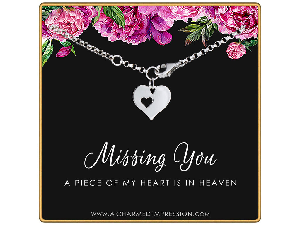 Missing You Memorial Gift Sterling Silver Heart in Heart Cutout Bracelet Hypoallergenic Adjustable 6.5 Inch + Extender Remembrance Grief