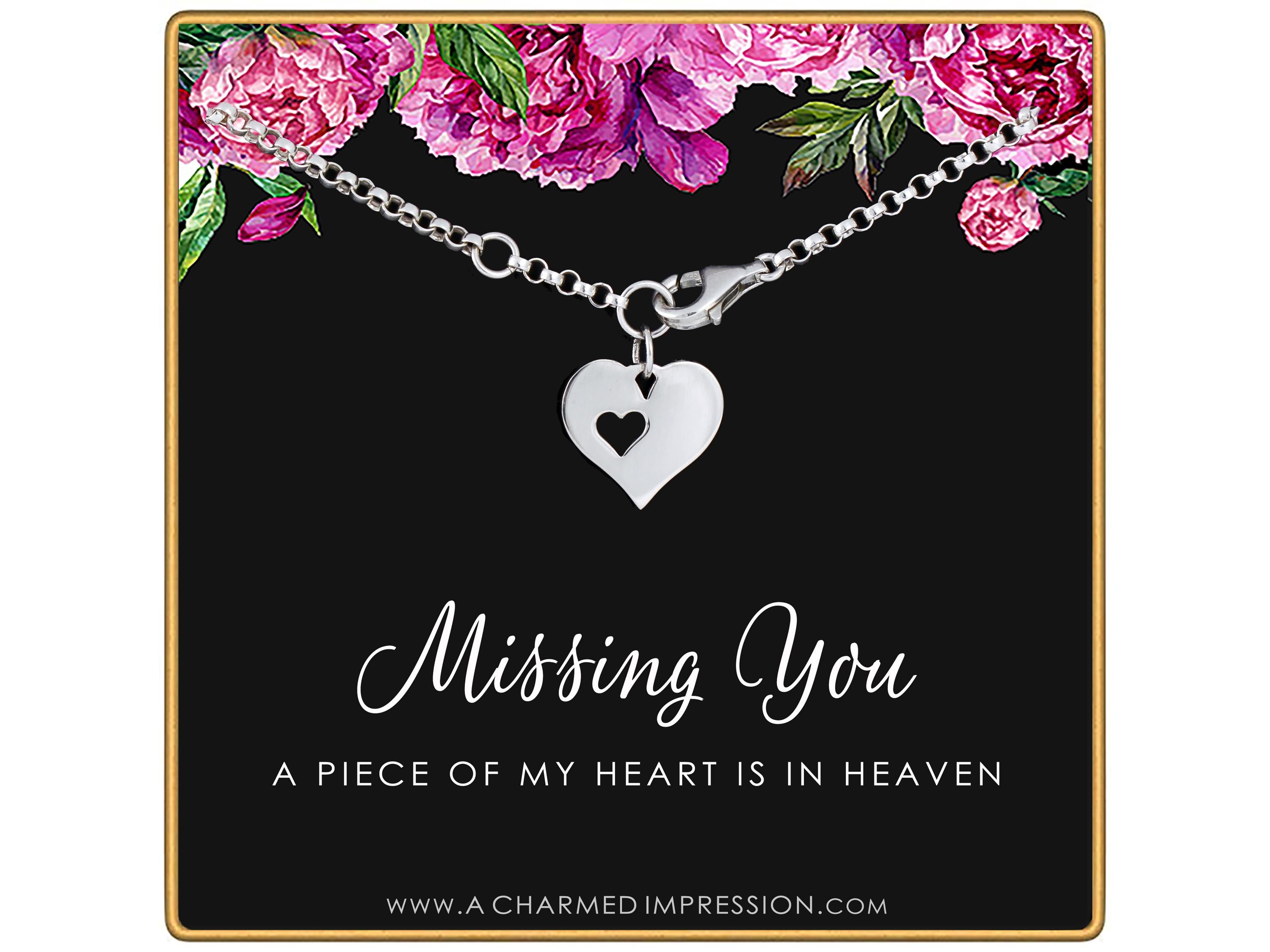 Missing You Memorial Gift Sterling Silver Heart in Heart Cutout Bracelet Hypoallergenic Adjustable 6.5 Inch + Extender Remembrance Grief