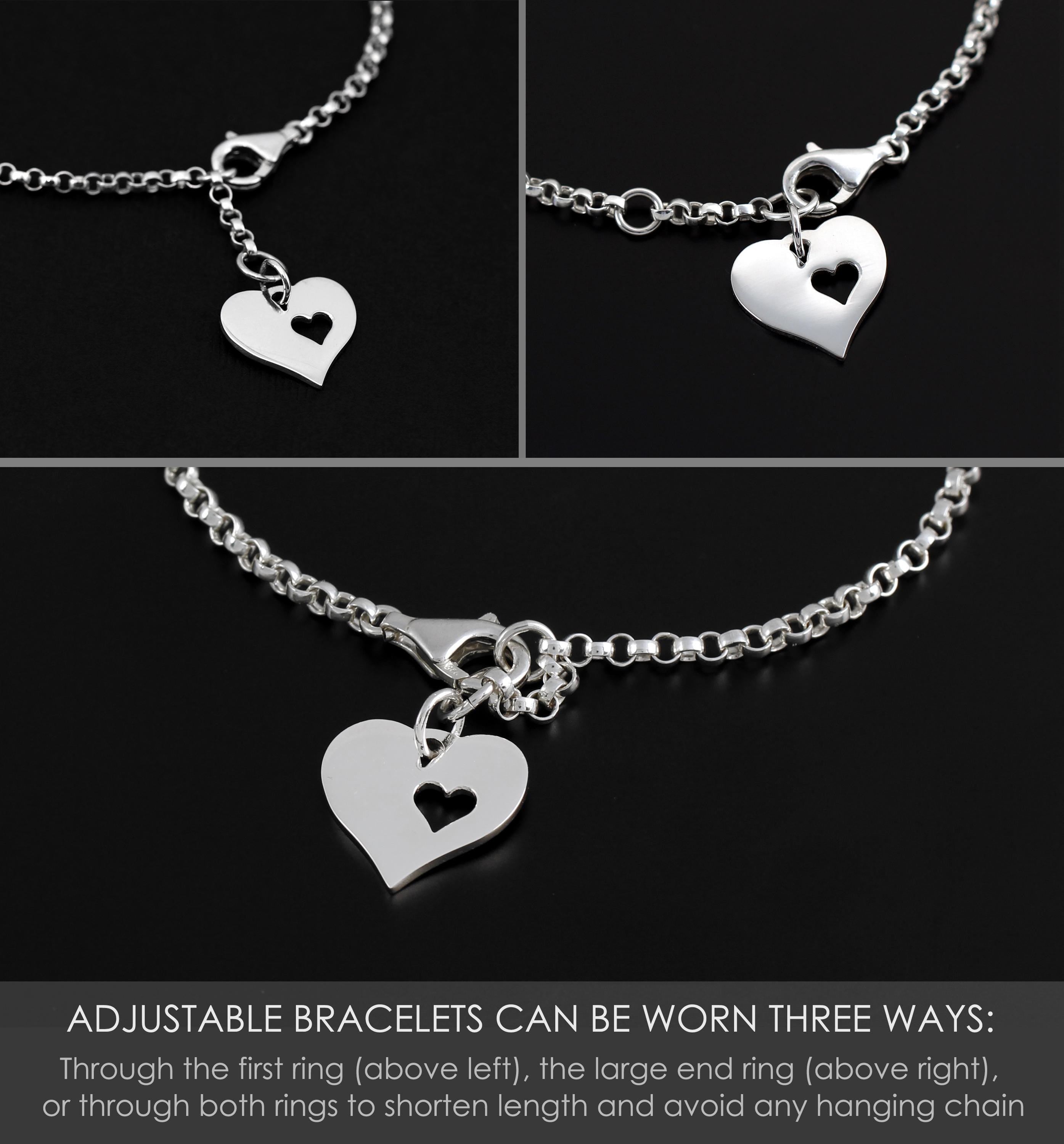 Missing You Memorial Gift Sterling Silver Heart in Heart Cutout Bracelet Hypoallergenic Adjustable 6.5 Inch + Extender Remembrance Grief