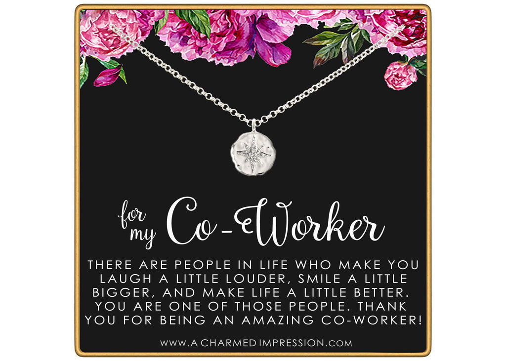 Sterling Silver Starburst Necklace: CZ Diamond Pendant, Coworker Gift