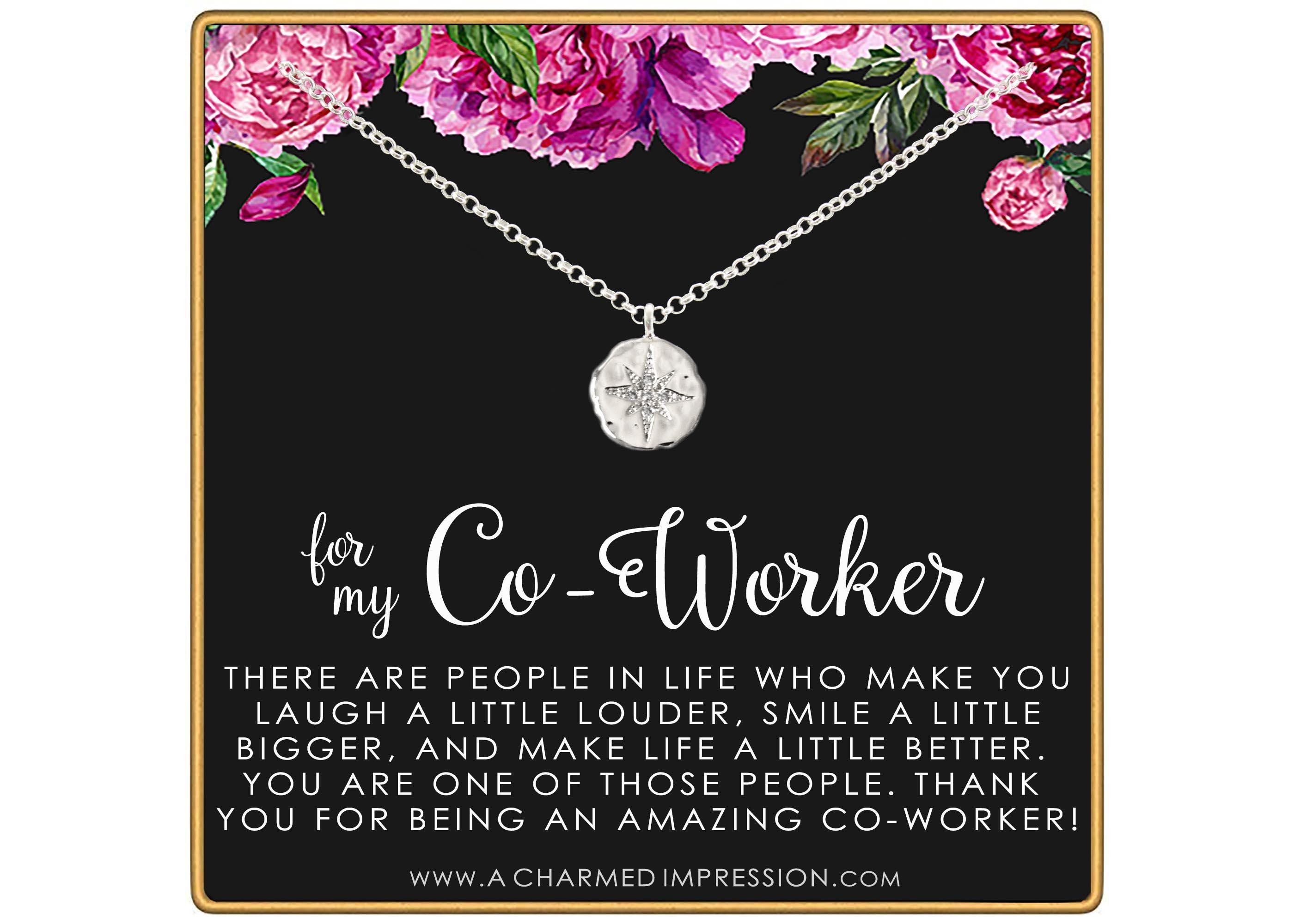 Sterling Silver Starburst Necklace: CZ Diamond Pendant, Coworker Gift