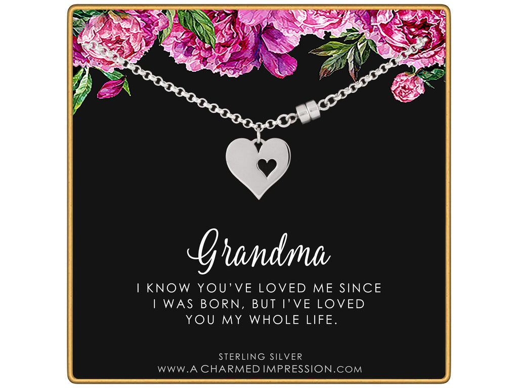 Sterling Silver Heart Charm Bracelet - Grandma Gift