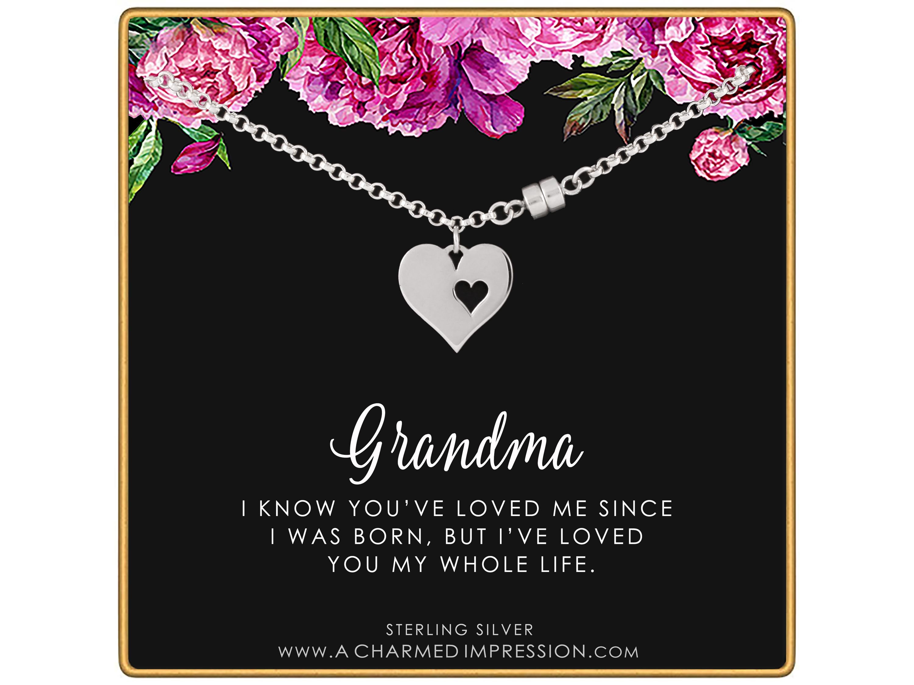 Sterling Silver Heart Charm Bracelet - Grandma Gift