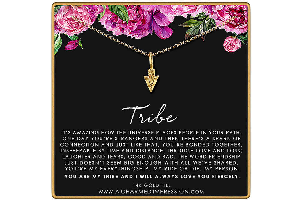 14k Gold Arrowhead Necklace: Friendship Tribe Gift