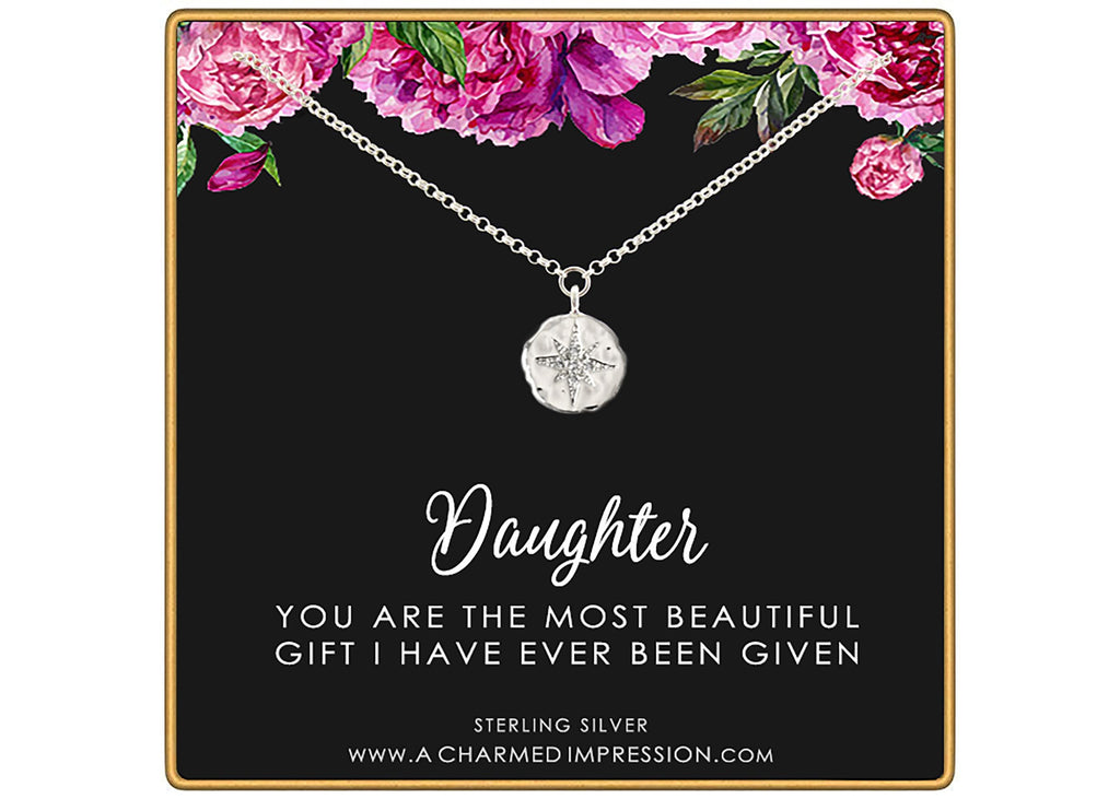 Sterling Silver Starburst Necklace: CZ Diamond Daughter Gift