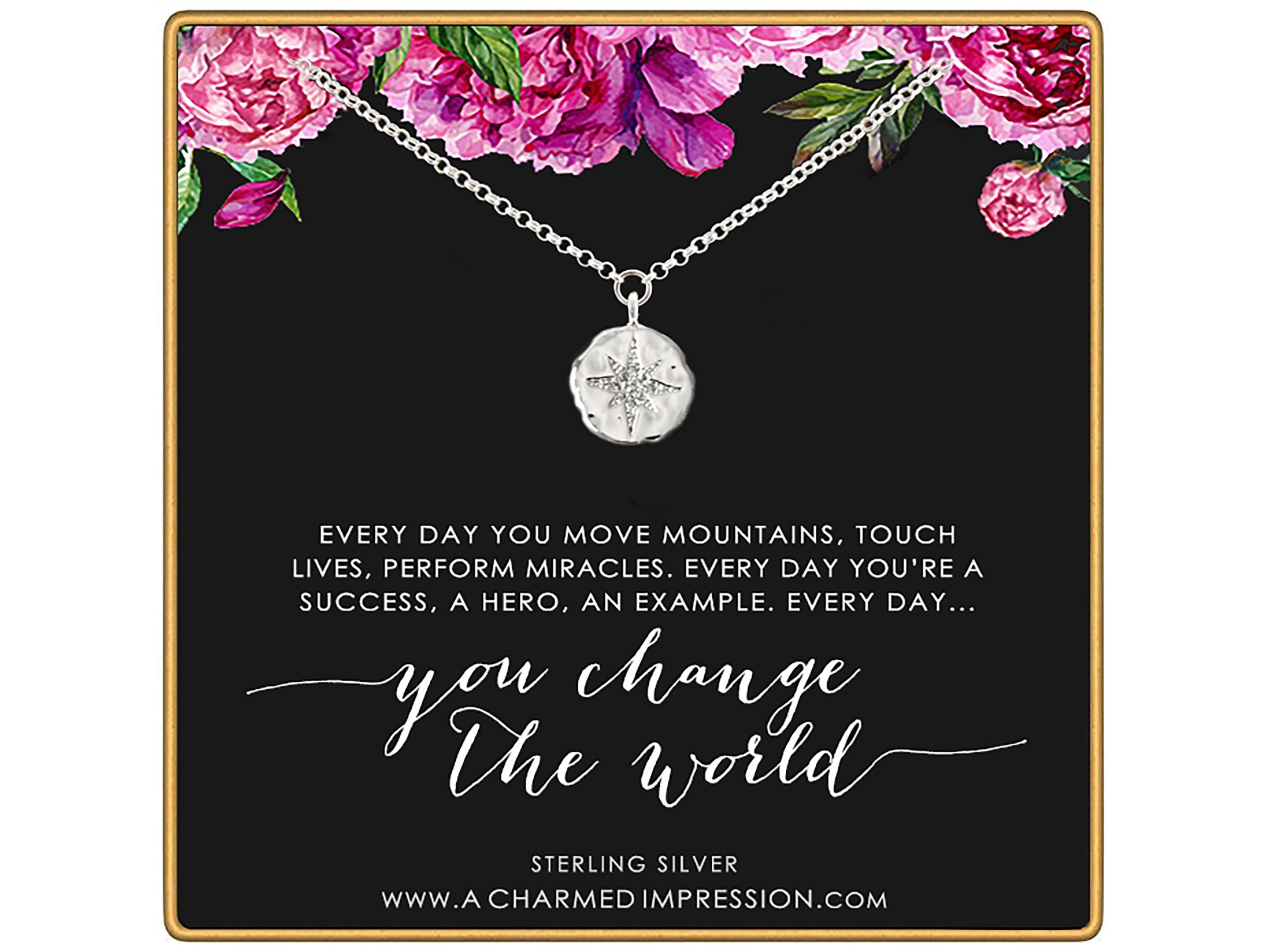 Inspirational Diamond Starburst Necklace: 14k Gold Gift for Mentor