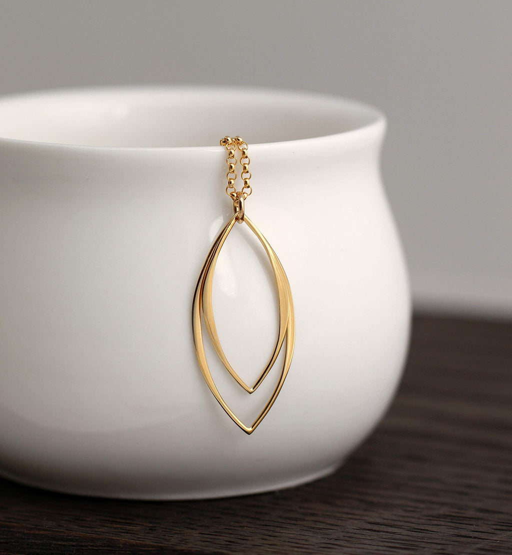 14k Gold Filled Marquise Pendant Necklace: Minimalist Handmade Jewelry