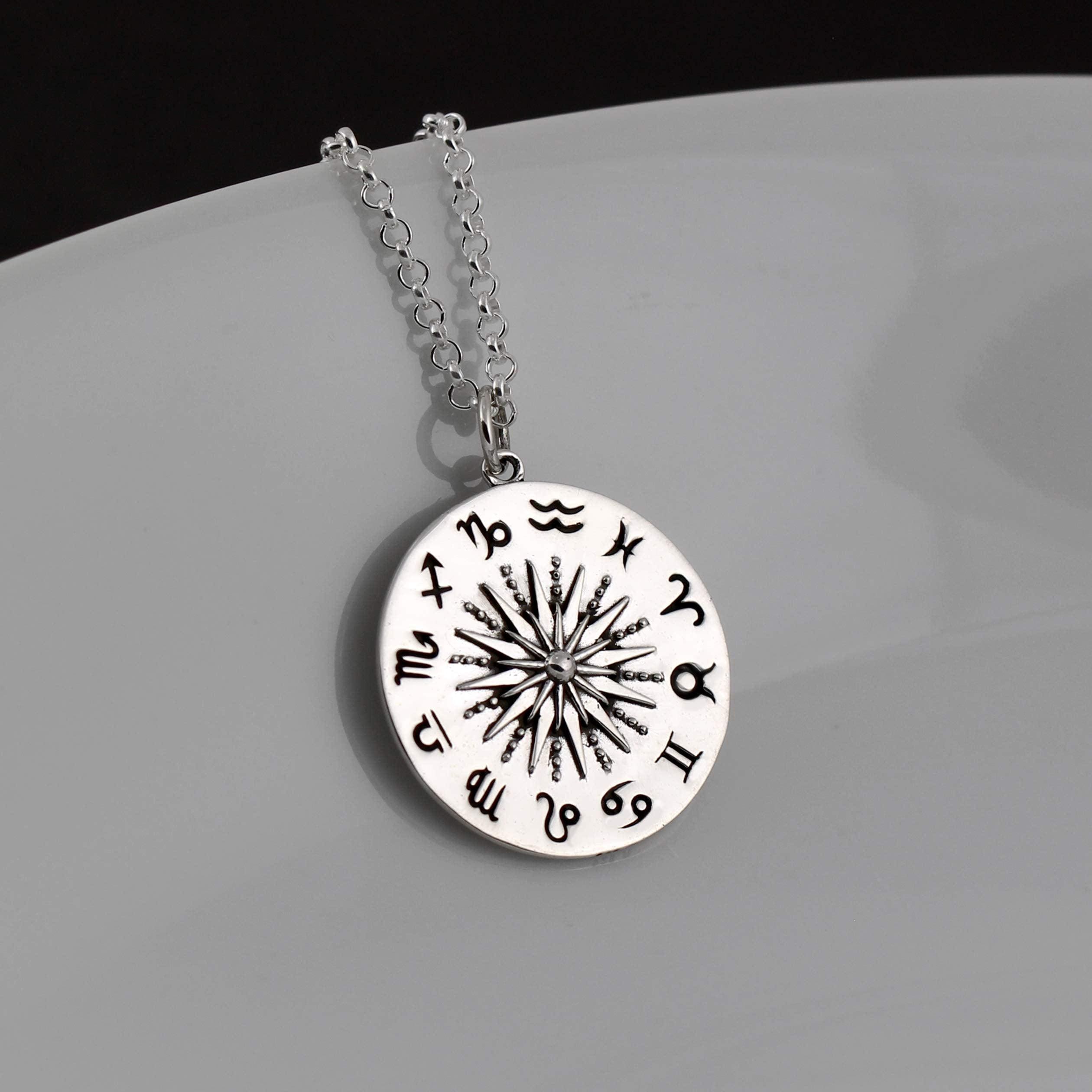 Sterling Silver Astrology Pendant Necklace: Zodiac Sun Moon Signs