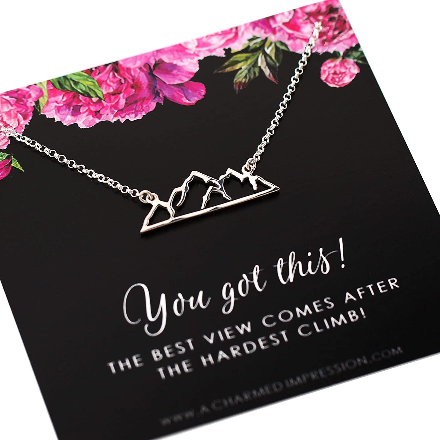 You Got This  Inspirational Jewelry  Mountain Charm  925 Sterling Silver  18 Inch Necklace  Motivational Gift for Women