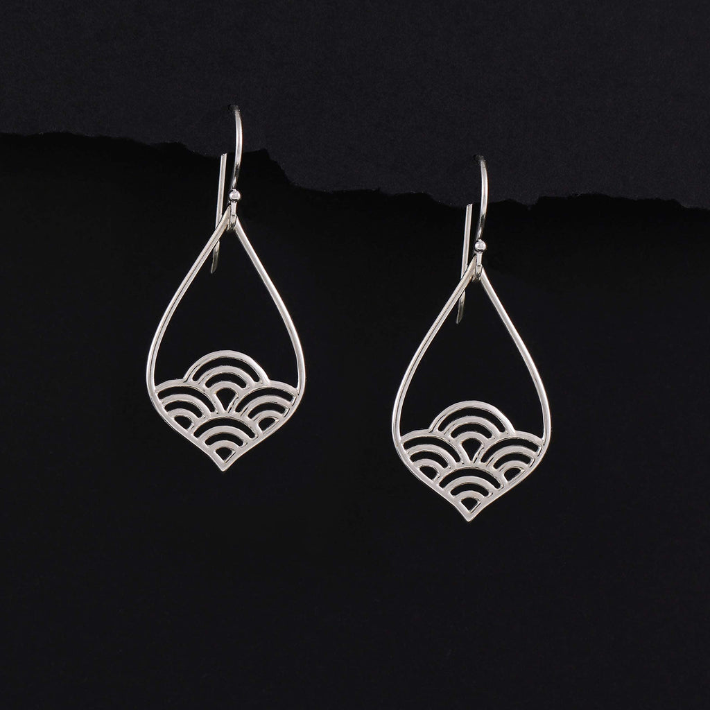 Sterling Silver Wave Teardrop Earrings: Modern Minimalist Hook Earrings