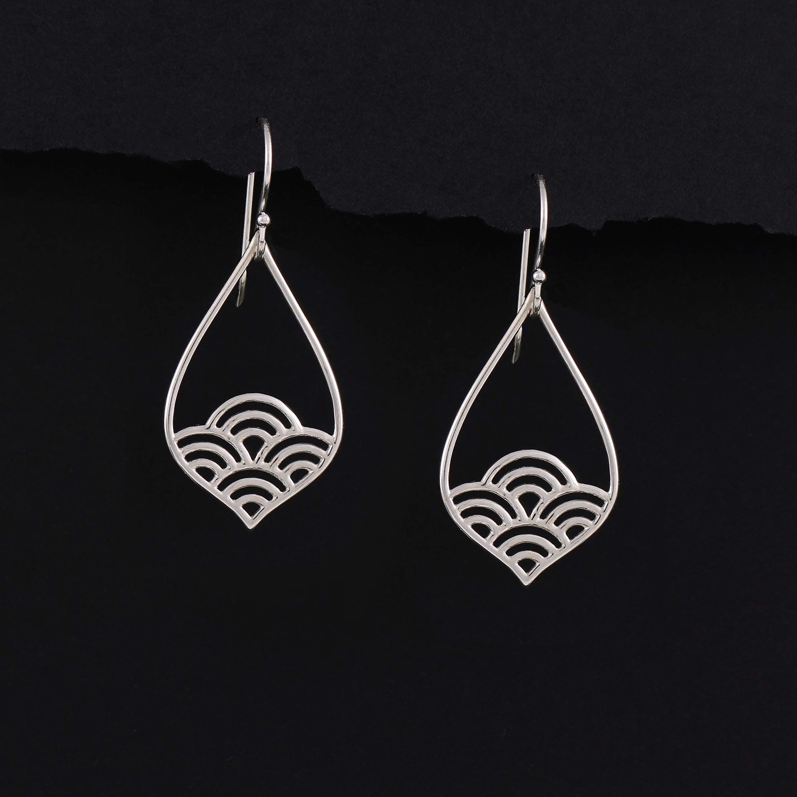 Sterling Silver Wave Teardrop Earrings: Modern Minimalist Hook Earrings