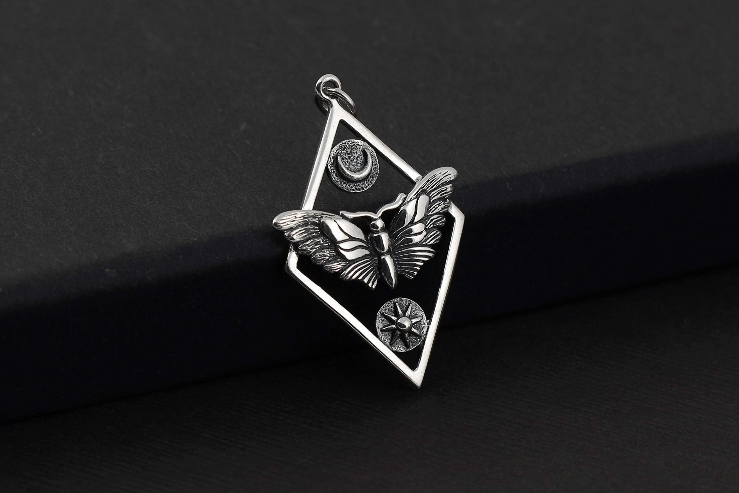 Sterling Silver Moth Pendant: Sun and Moon Charm
