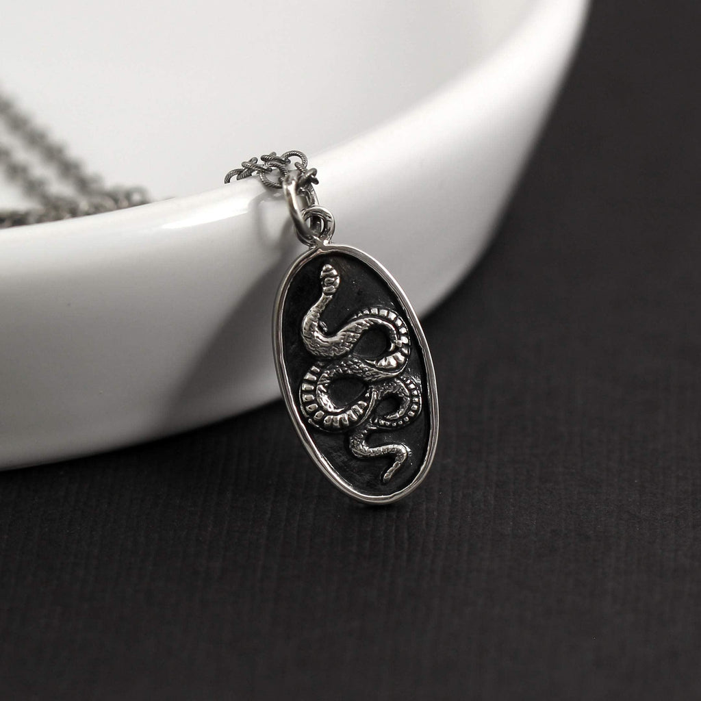 Sterling Silver Snake Pendant Necklace: Gothic Talisman Jewelry