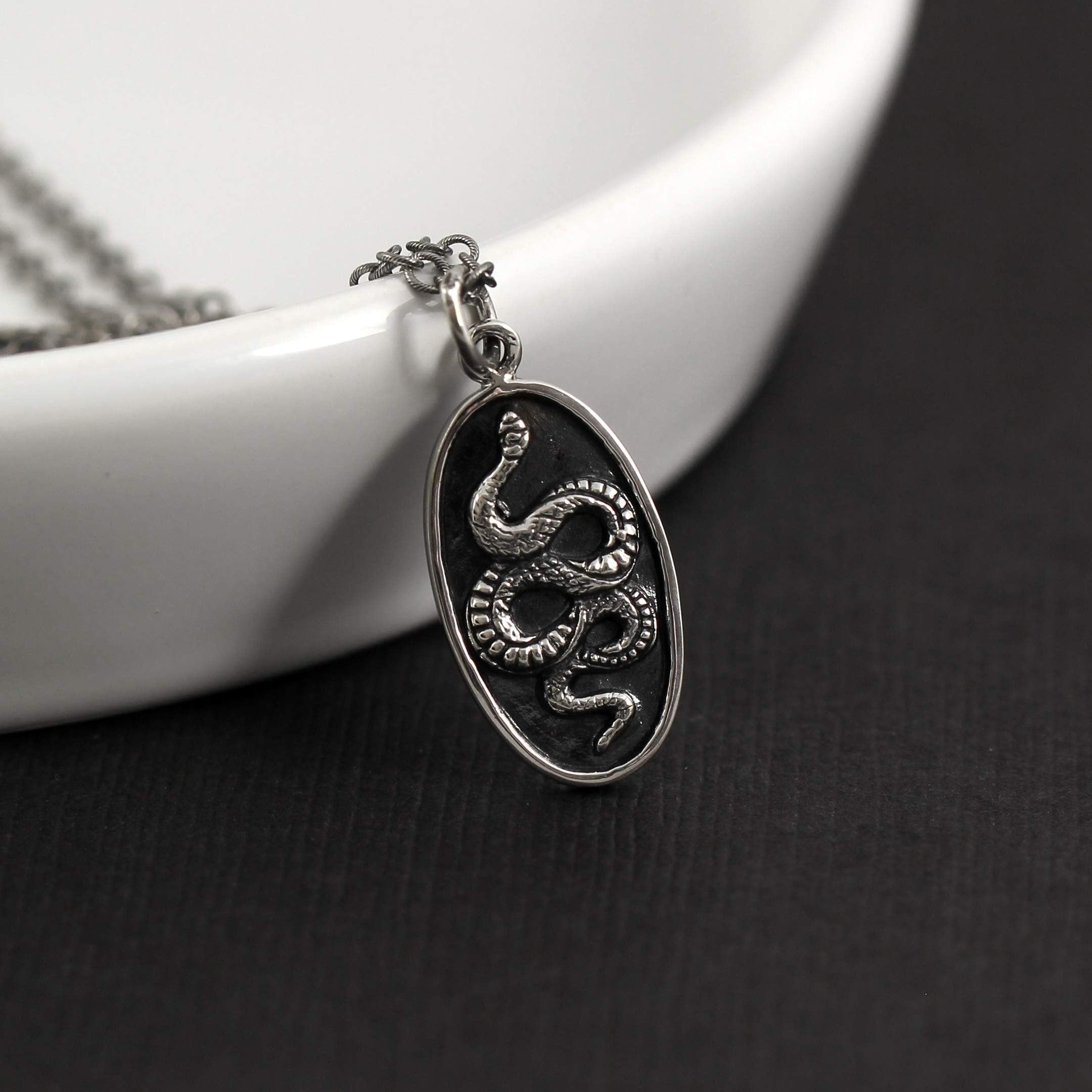 Sterling Silver Snake Pendant Necklace: Gothic Talisman Jewelry
