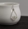 Sterling Silver Wave Teardrop Necklace: Minimalist Modern Pendant