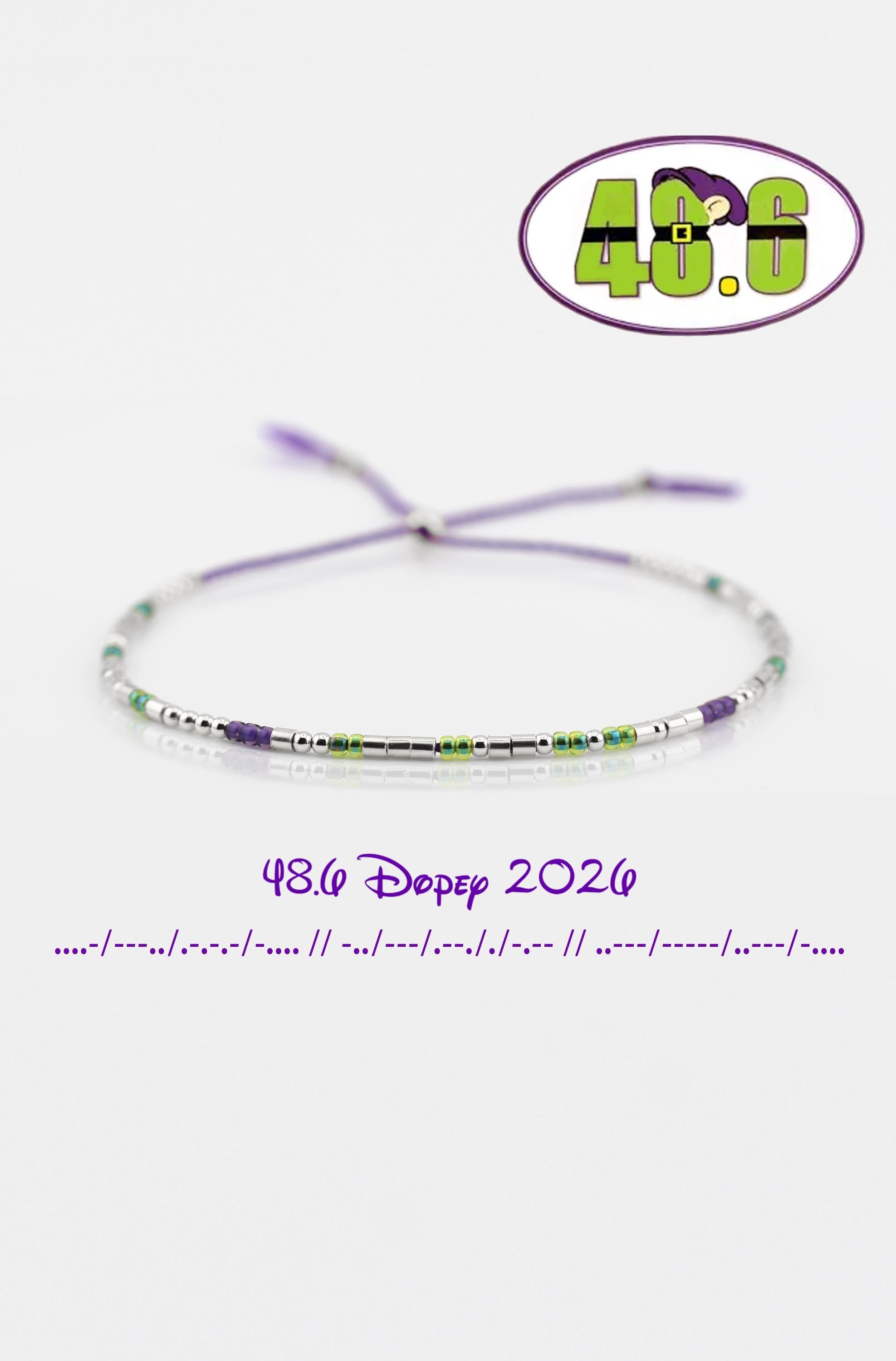 48.6 Dopey Challenge Bracelet, RunDisney Marathon, 14kt Gold or Sterling Silver, Adjustable Silk Cord, Inspirational Jewelry, Runner Gifts