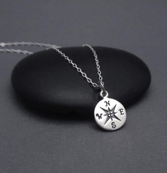 Compass Necklace Sterling Silver or 14k Gold - Lost Without You message card