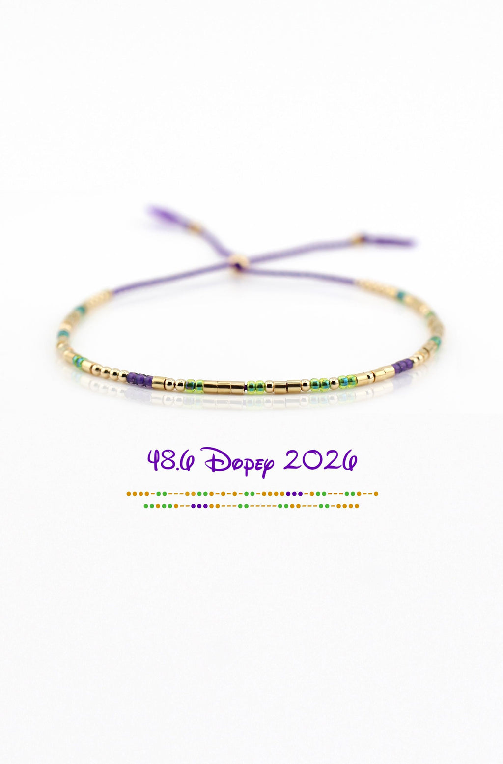 48.6 Dopey Challenge Bracelet, RunDisney Marathon, 14kt Gold or Sterling Silver, Adjustable Silk Cord, Inspirational Jewelry, Runner Gifts