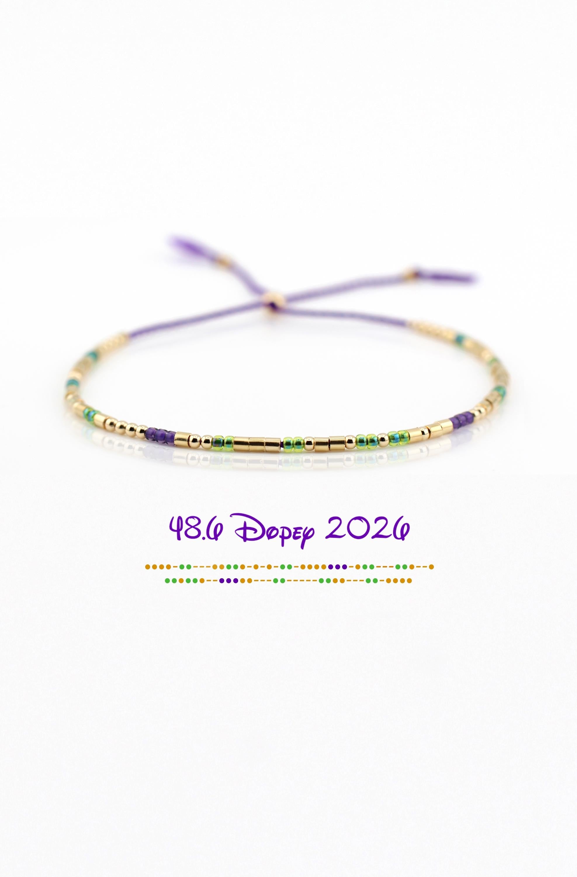48.6 Dopey Challenge Bracelet, RunDisney Marathon, 14kt Gold or Sterling Silver, Adjustable Silk Cord, Inspirational Jewelry, Runner Gifts