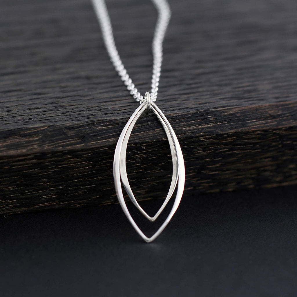 Sterling Silver Marquise Pendant Necklace: Modern Minimalist Jewelry