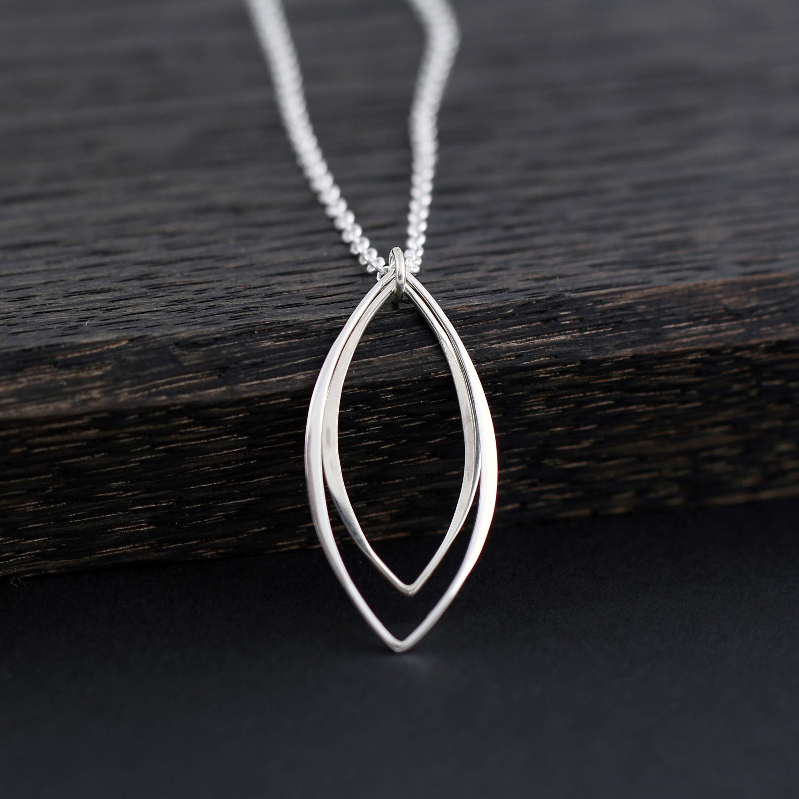 Sterling Silver Marquise Pendant Necklace: Modern Minimalist Jewelry