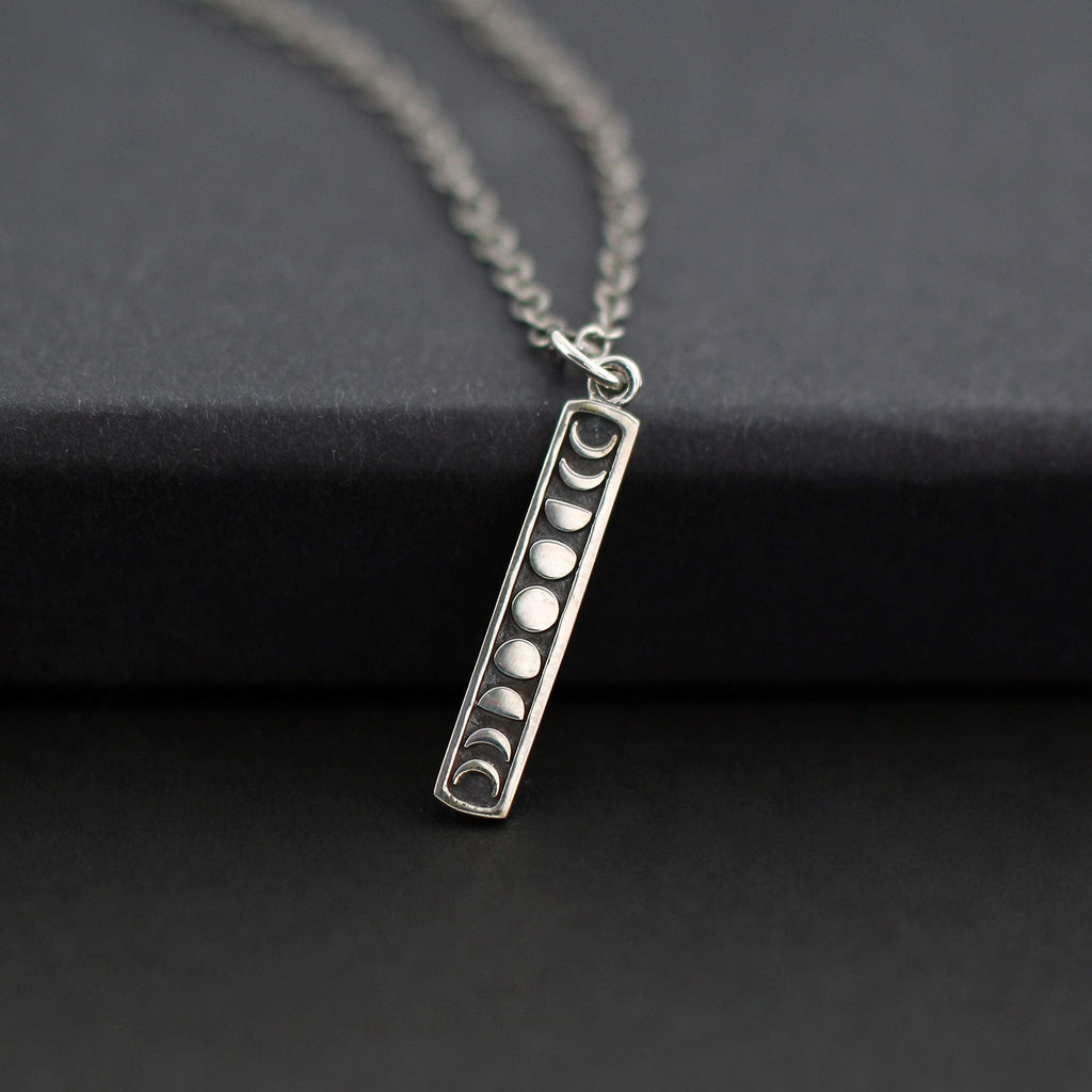 Sterling Silver Moon Phase Necklace: Etched Lunar Jewelry