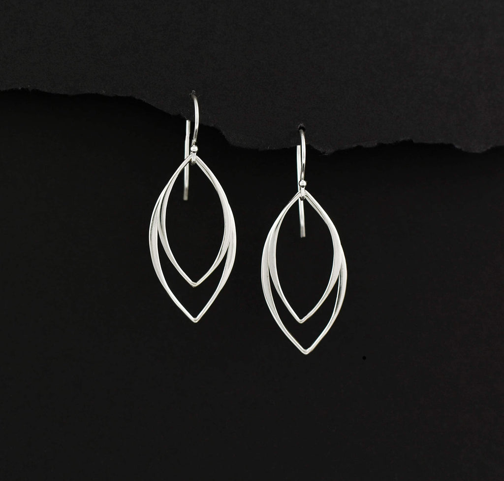 Sterling Silver Marquise Earrings: Sleek Minimalist Handmade Jewelry
