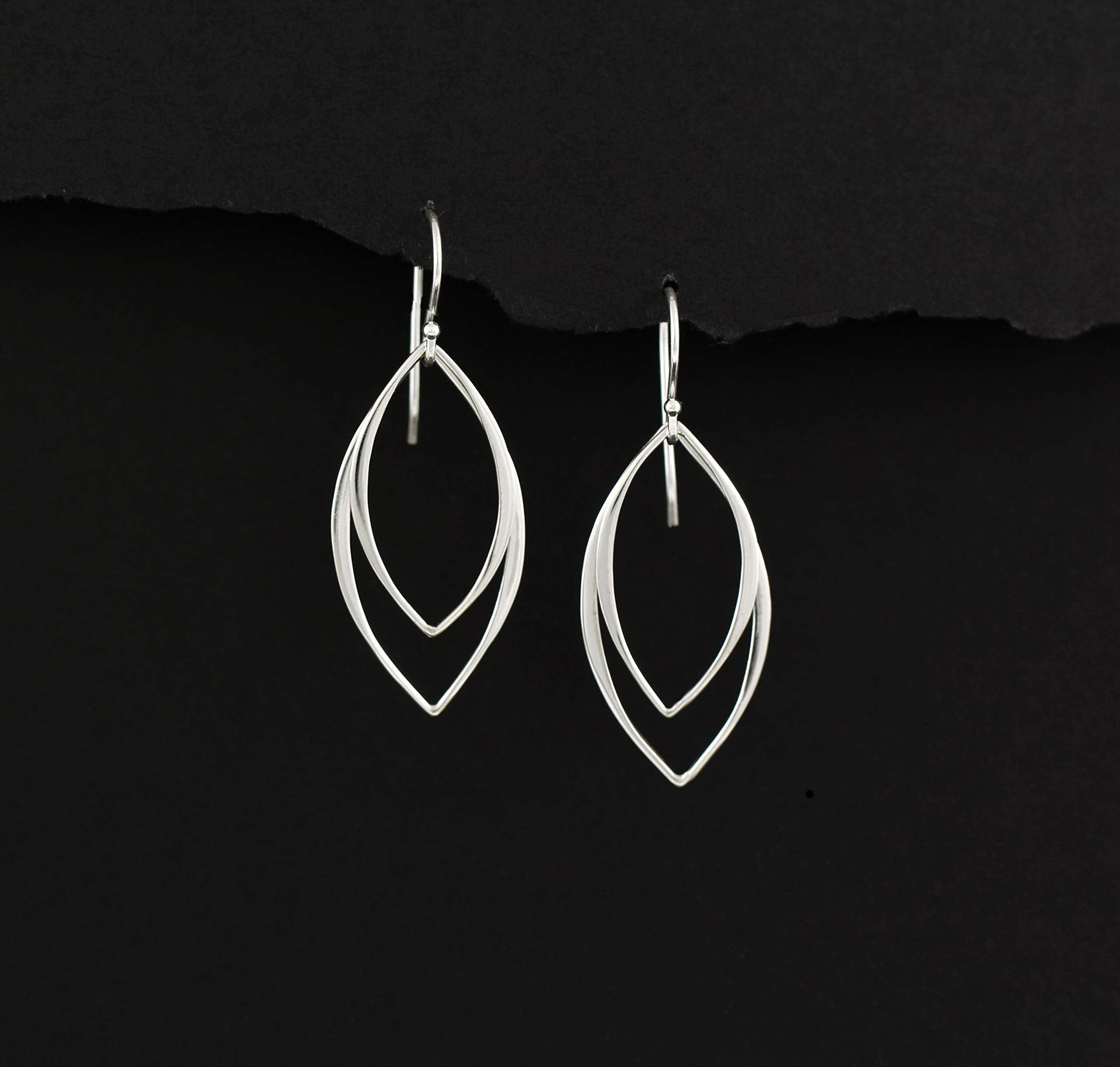 Sterling Silver Marquise Earrings: Sleek Minimalist Handmade Jewelry