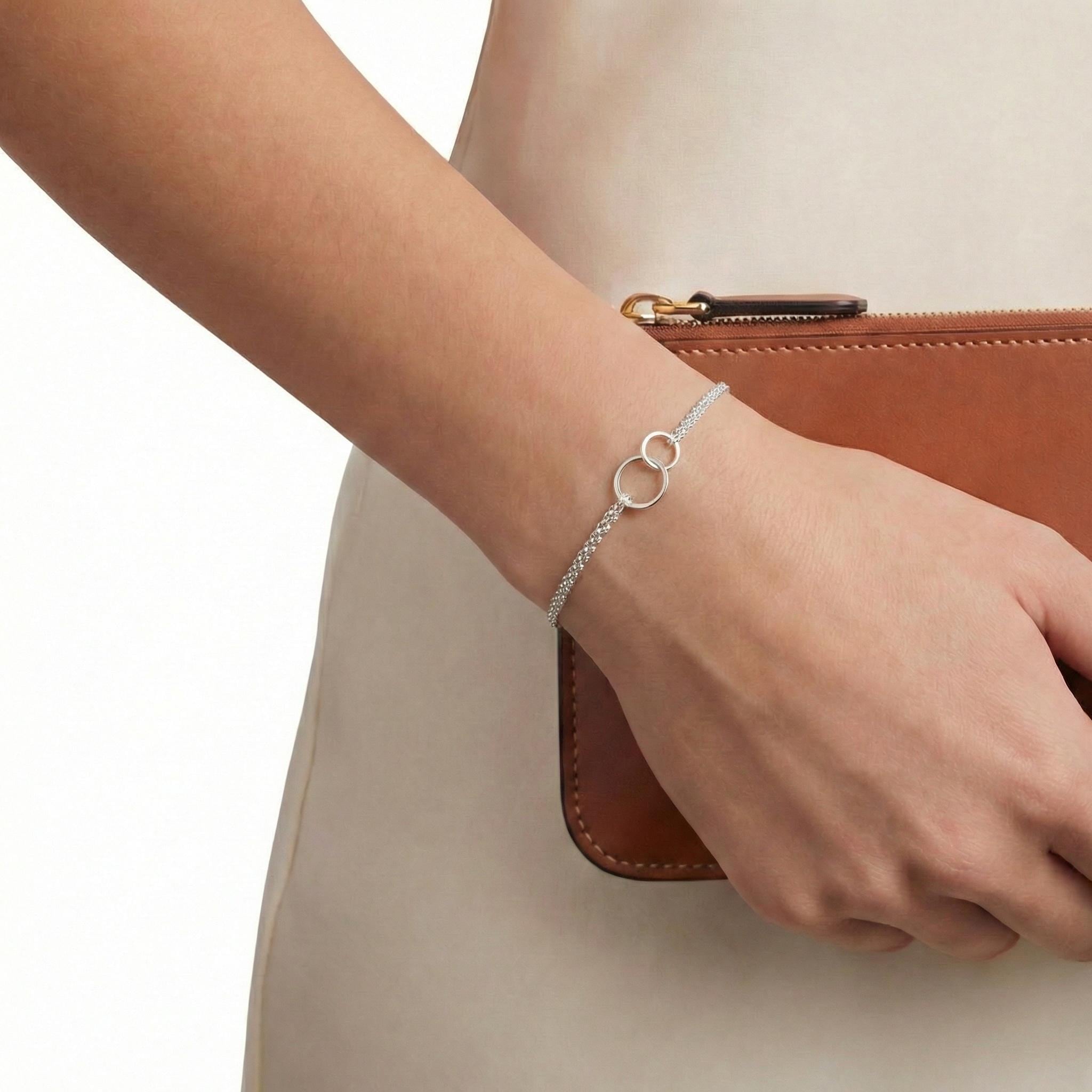 Sterling Silver Friendship Bracelet: Two Circle Charm, Soul Sister Gift