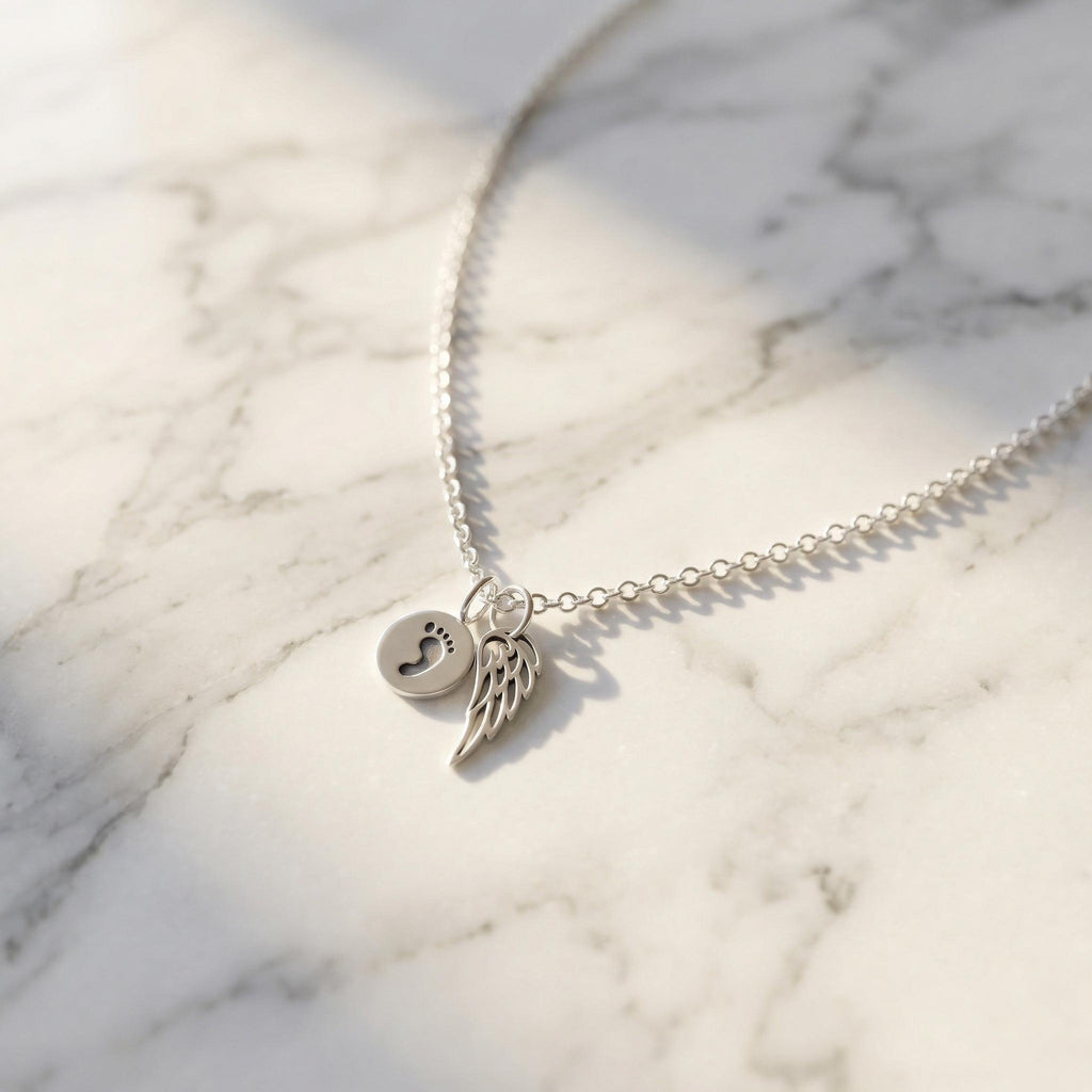 Sterling Silver Angel Wing Necklace: Child Loss Memorial Gift