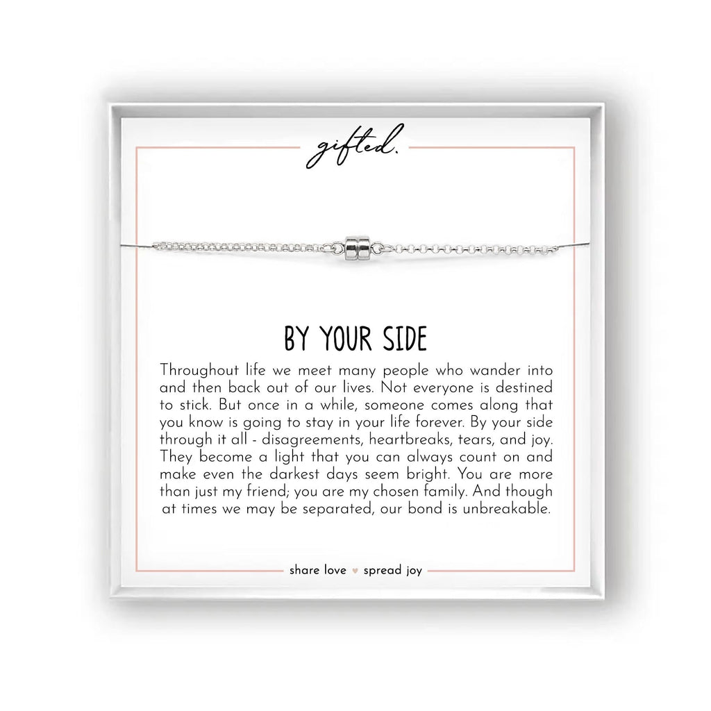 Sterling silver chain with a sterling silver magnetic clasp, on the By Your Side card.