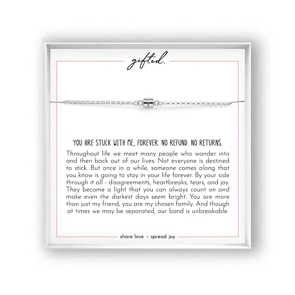 Sterling silver chain with a sterling silver magnetic clasp, on the gifted. message card.