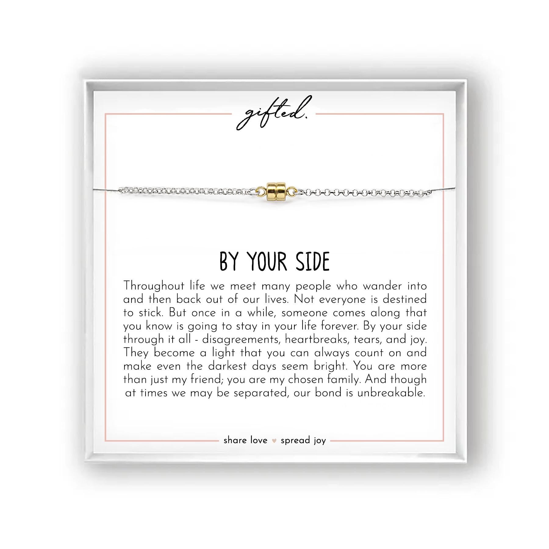 By Your Side Magnetic Bracelet or Necklace with Unbreakable Bond Card, Sterling Silver, 14kt Gold, Unique Friend Gift, Emotional Support