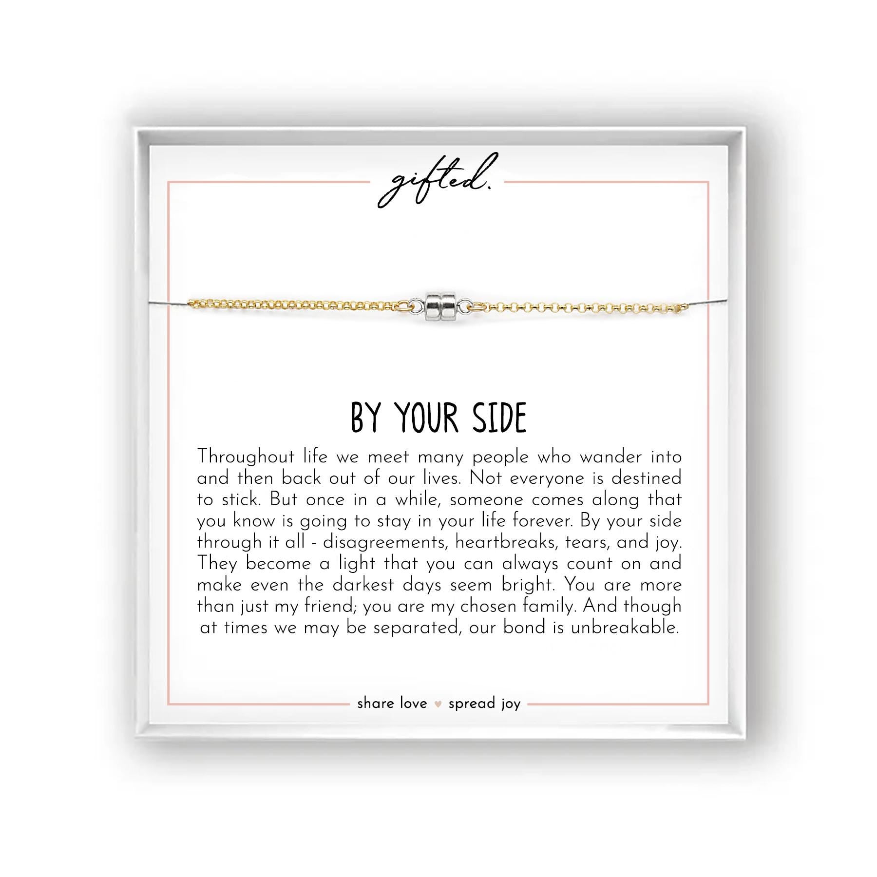 By Your Side Magnetic Bracelet or Necklace with Unbreakable Bond Card, Sterling Silver, 14kt Gold, Unique Friend Gift, Emotional Support