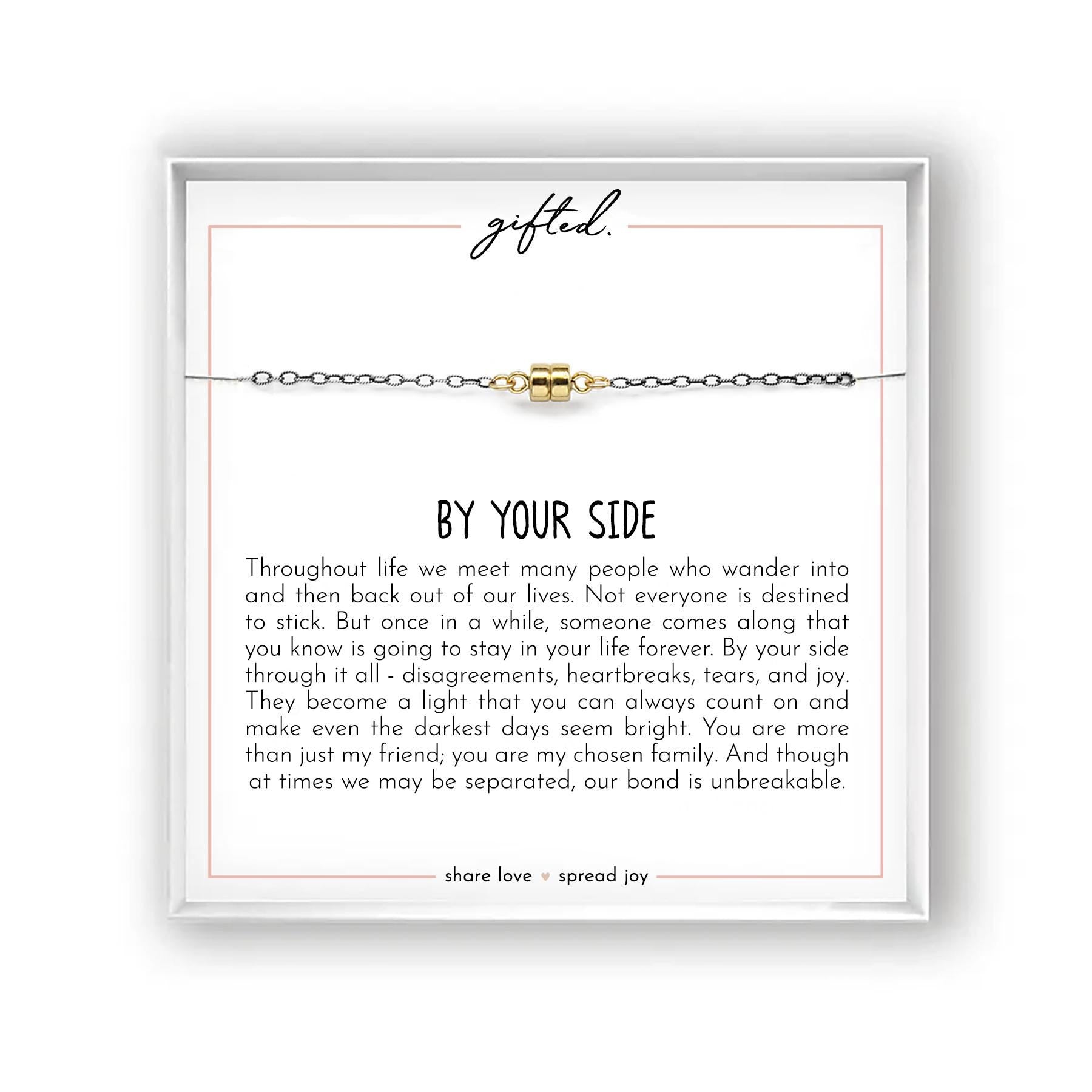 By Your Side Magnetic Bracelet or Necklace with Unbreakable Bond Card, Sterling Silver, 14kt Gold, Unique Friend Gift, Emotional Support