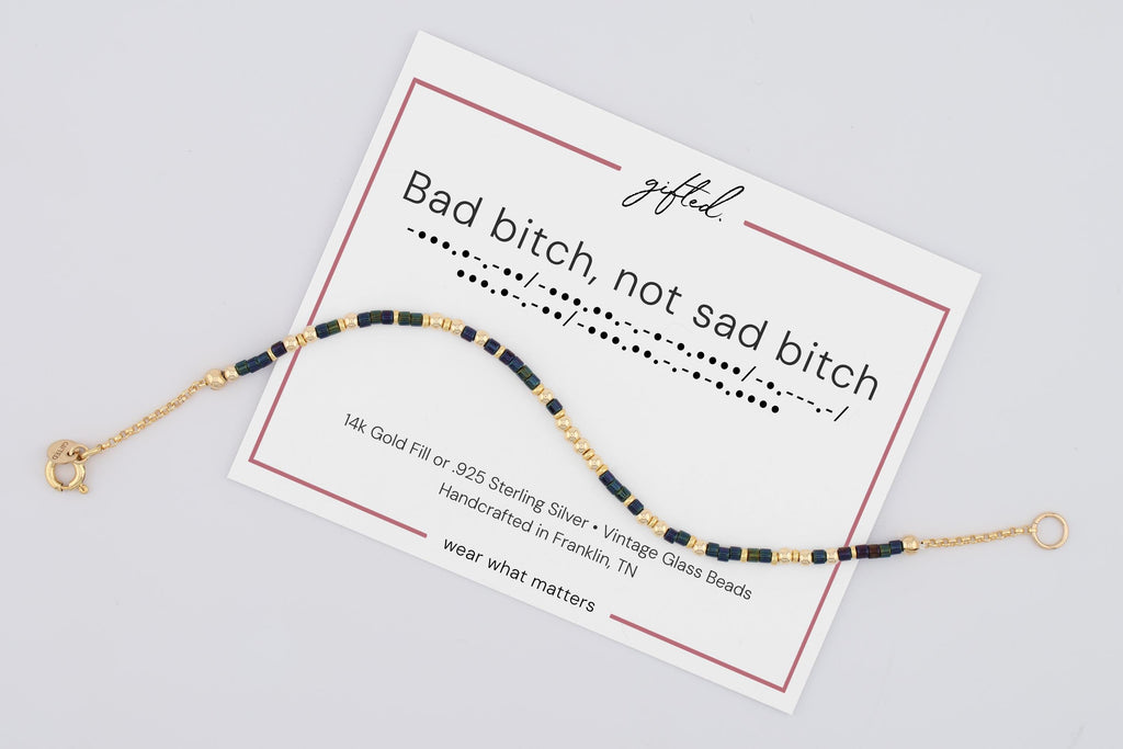 Custom Morse Code Bracelet, Bad Bitch Not Sad Bitch | Breakup & Empowerment Gift | Hidden Message Jewelry