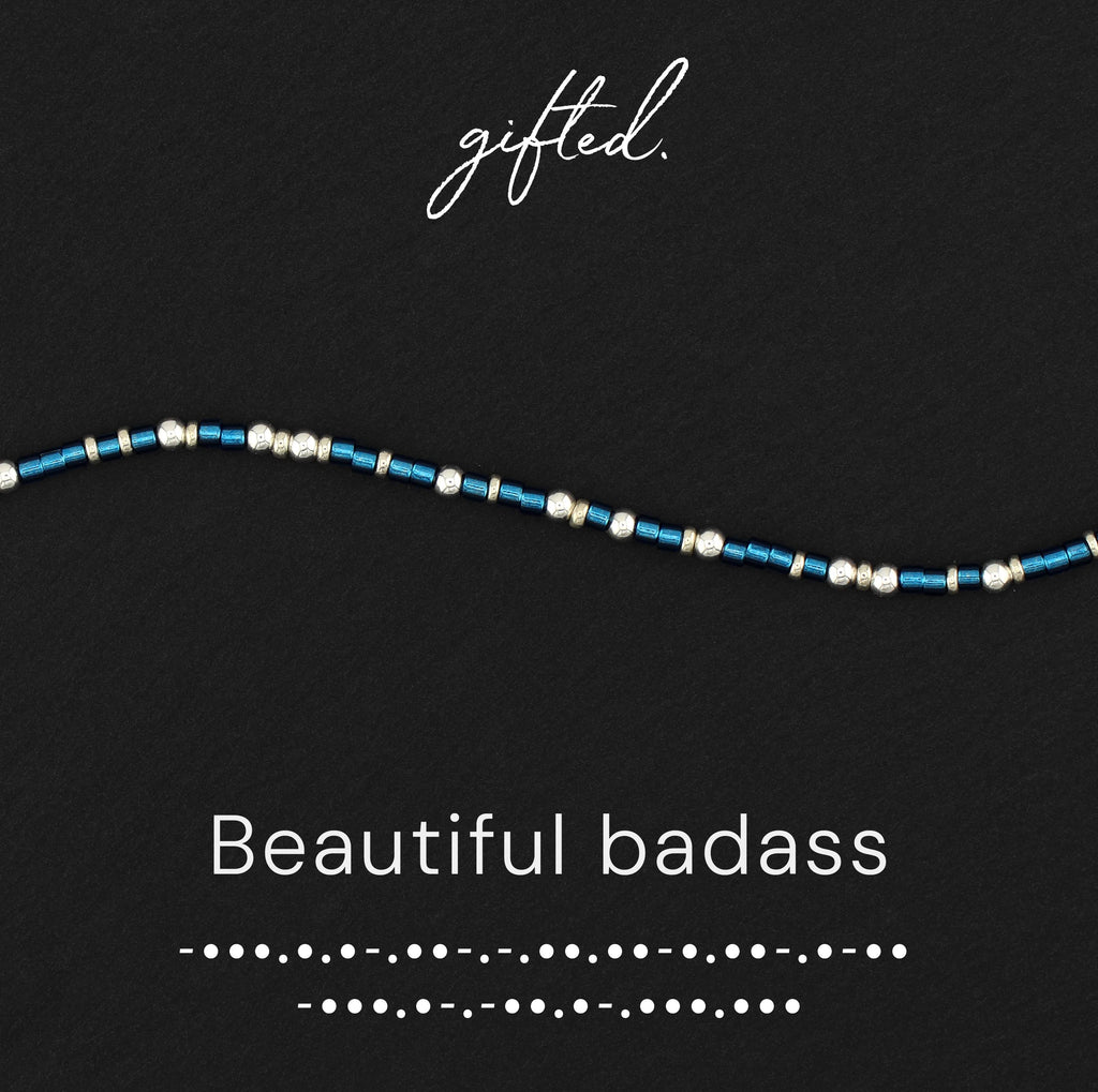 Custom Morse Code Bracelet, Beautiful Badass | Inspirational Bracelet for Women | Hidden Message Jewelry
