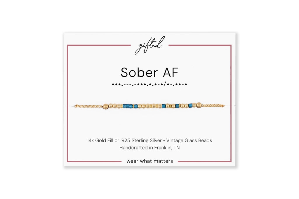 Custom Morse Code Bracelet, Sober AF | Sobriety Recovery Gift | Hidden Message Jewelry