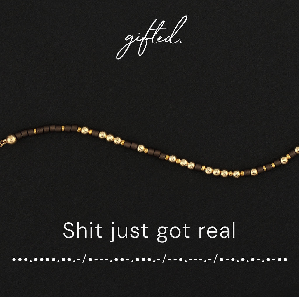 Custom Morse Code Bracelet, Shit Just Got Real | Funny Hot Mess Bestie & Breakup Gift | Hidden Message Jewelry