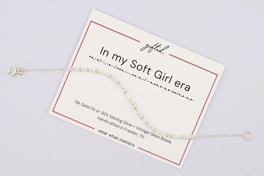 Custom Morse Code Bracelet, In My Soft Girl Era | Self Care & Mental Health Gift | Hidden Message Jewelry