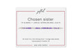 Chosen sister spelled in Morse code in beads on a gifted. card
