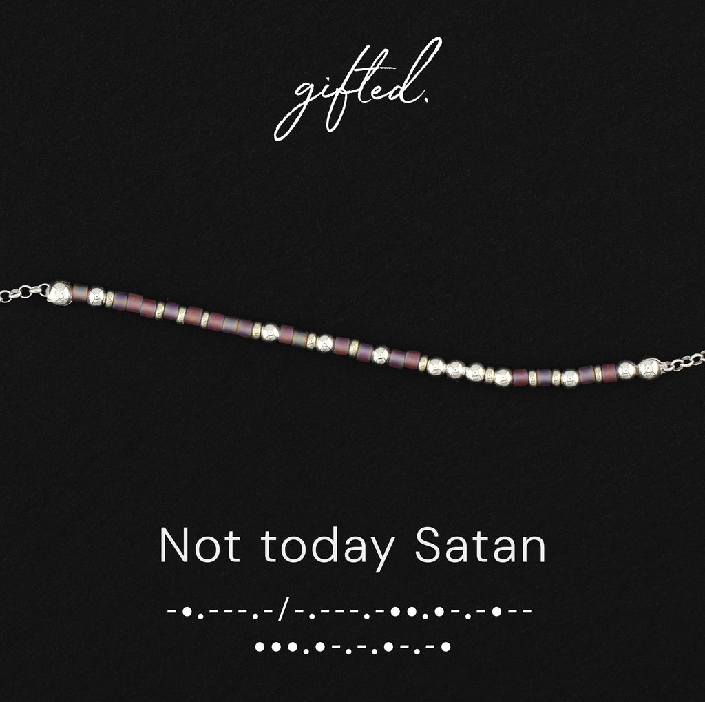 Custom Morse Code Bracelet, Not Today Satan | Funny Feminist & Anti-Bullshit Gift | Hidden Message Jewelry