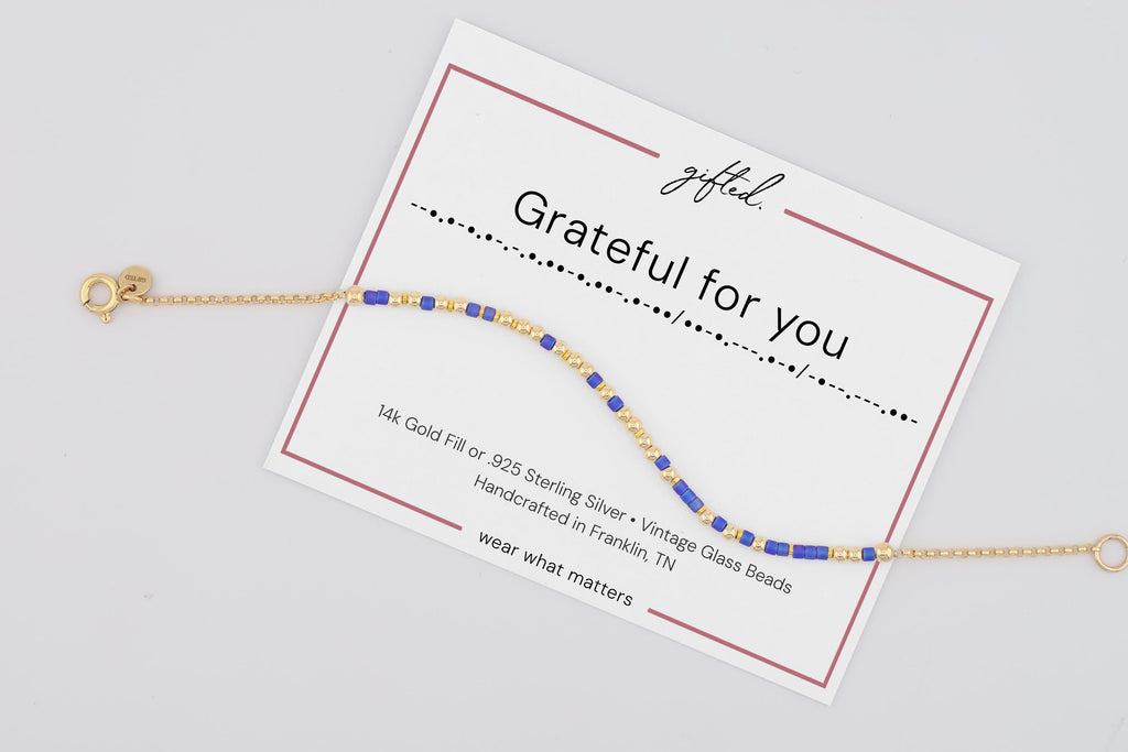 Custom Morse Code Bracelet, Grateful for You | Thank You & Appreciation Gift | Hidden Message Jewelry