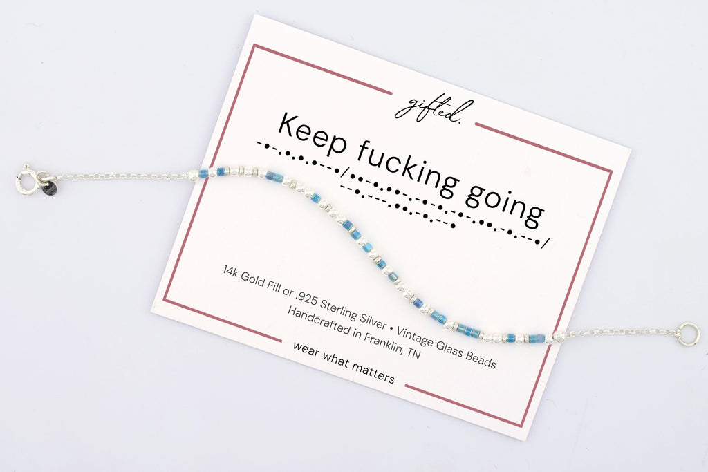 SEO - Custom Morse Code Bracelet, Keep Fucking Going | Perseverance Reminder | Mental Health & Resilience Gift | Hidden Message Jewelry